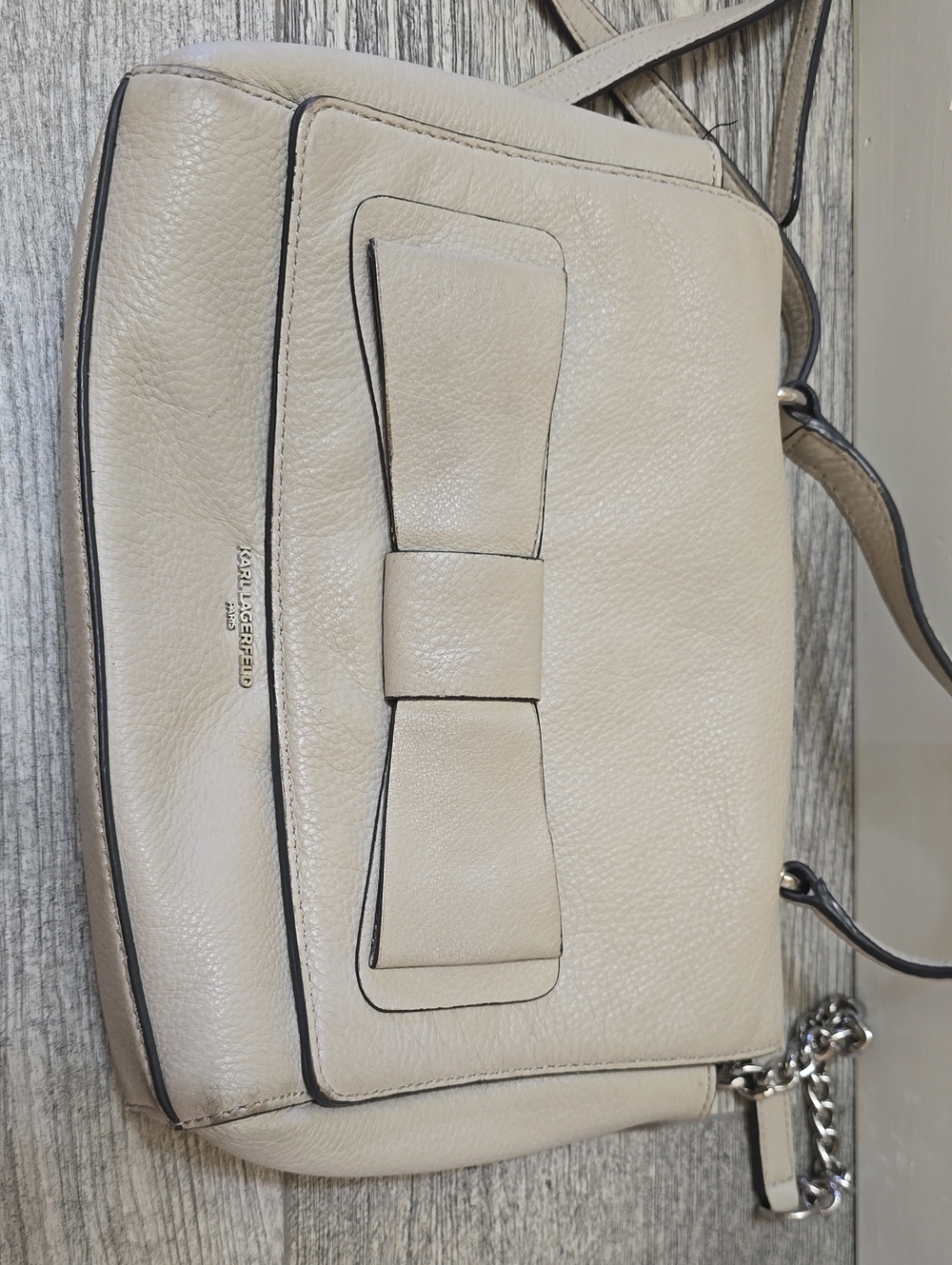 Karl Lagerfeld Cream Leather Crossbody with Bow Accent
